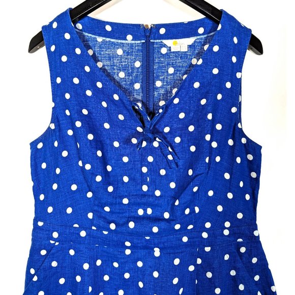 Boden Rae 100% Linen Polka Dot Sheath Dress Size 8 Long Sleeveless Retro Midi - Picture 2 of 10